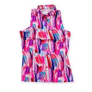 NEW Tzu Tzu Bella Top Size Large Palette Pink Sleeveless Quarter Zip Golf Tennis